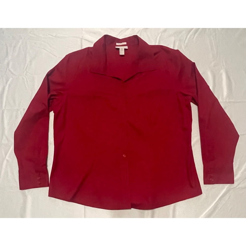 Chico's Women's 100% Cotton Non-Iron Button-Down Blouse Red Size 3